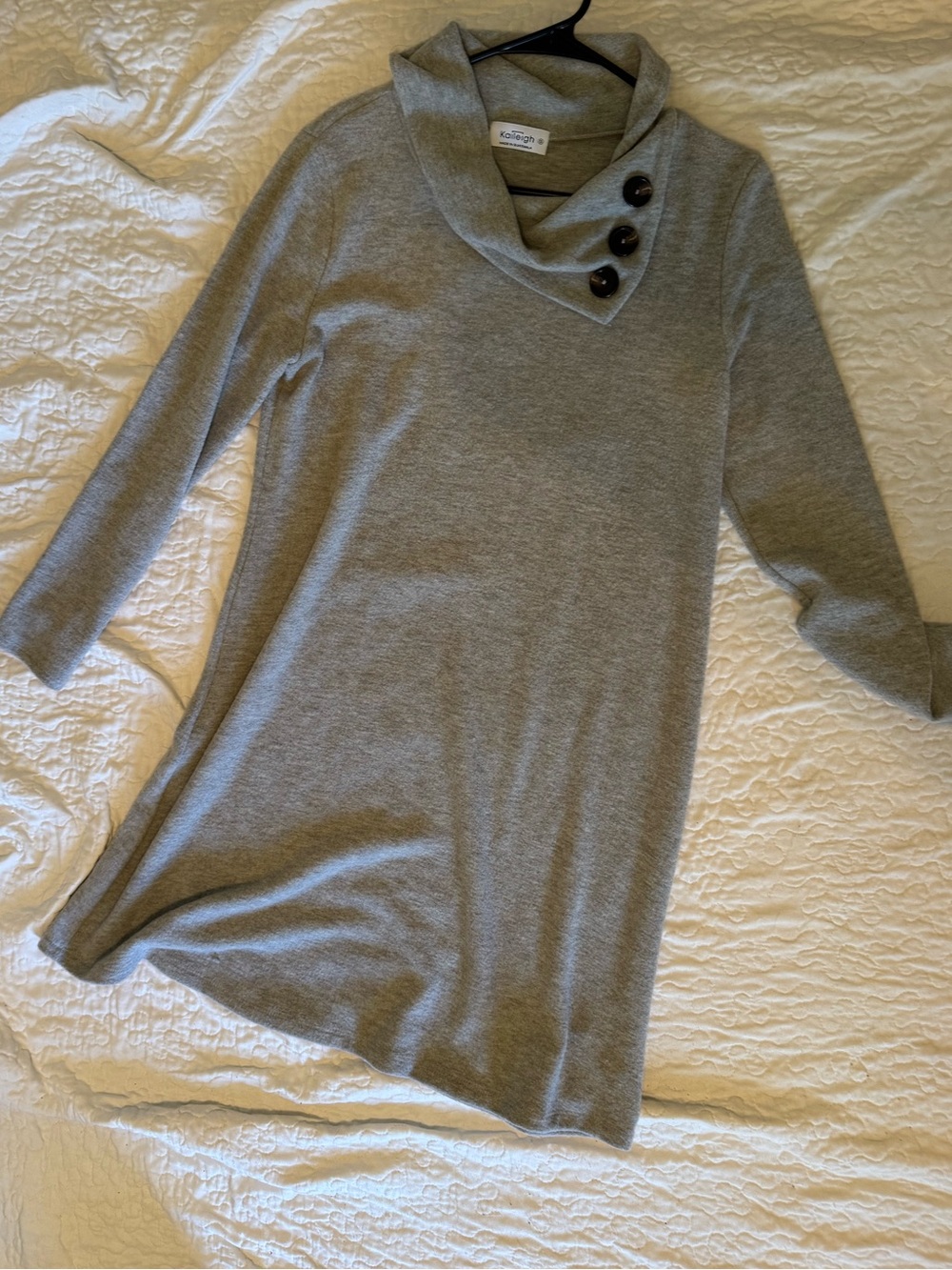 Cozy Gray Button-Accent Sweater Dress